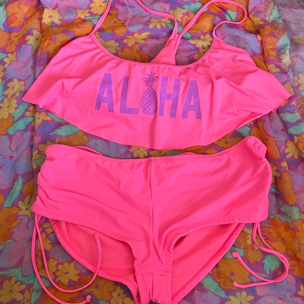 Neon Pink Aloha Pineapple Bikini Set Size XL
